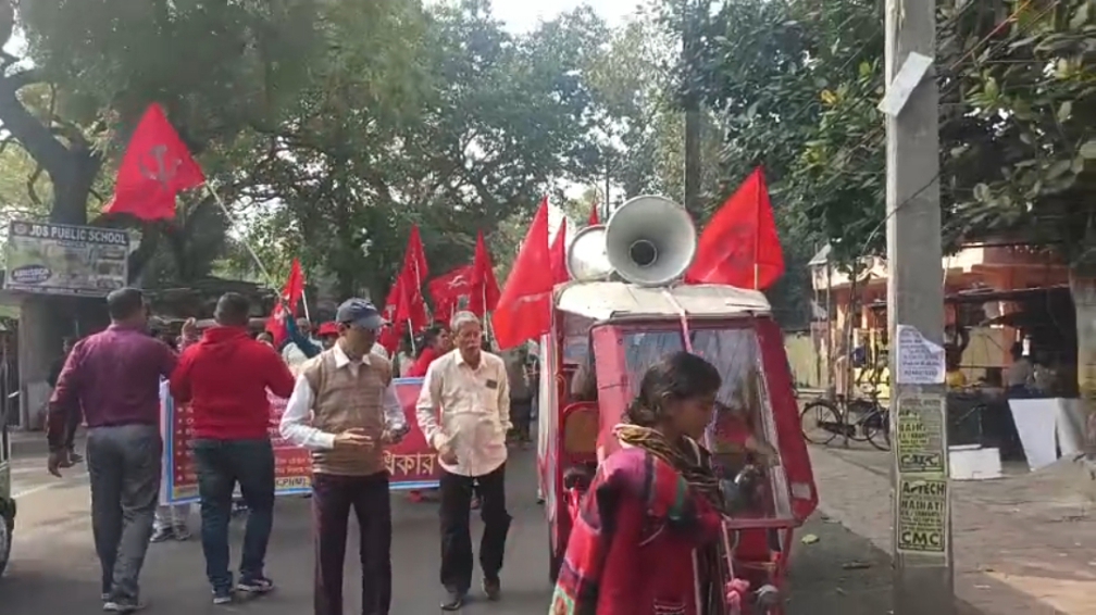 CPIM rights march in Bhatpara on several issues including road reform opening of cremation ghat