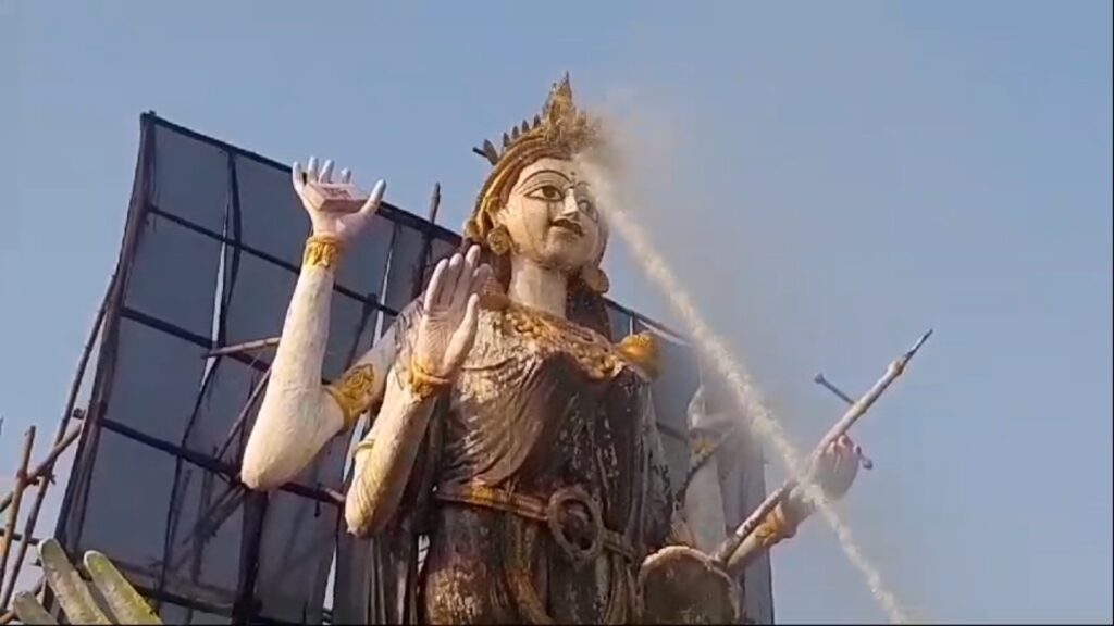 In Jalpaiguri two big idols were melted with water by the fire brigade